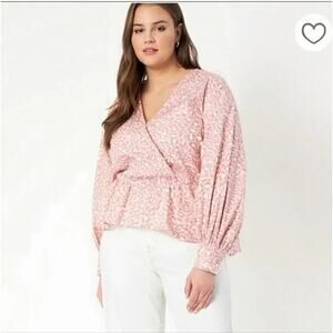 ELOQUII Drama Womens Blouse Size 16 High Low Peplum Faux Wrap Mobwife Leopard